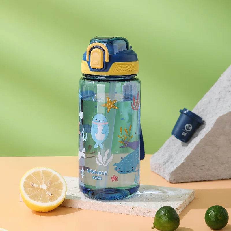 600ml Cartoon Animal Water Bottle Portable Safety Lock Cute Straw Cup Kids Leak-proof Drinking Jug For Outdoor Camping Travel - AIAZ