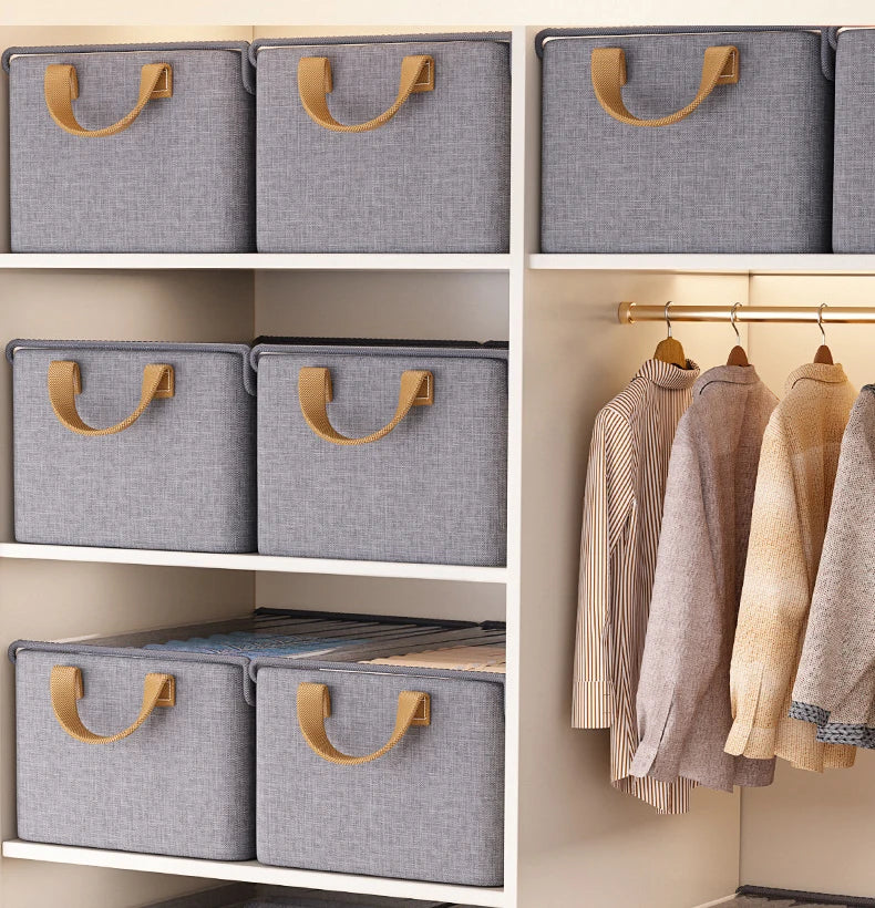 Collapsible Clothing Organizer Folding Clothes Storage Basket with Cover Metal Frame Underwear Storage Box Wardrobe Organizer