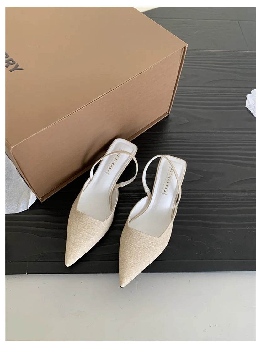 Fashion Brand Slingback Sandals Women Med Heels Pumps Elegant Pointed Toe Female Mules Dress Slides Sandalias Mujer Verano Mujer - AIAZ