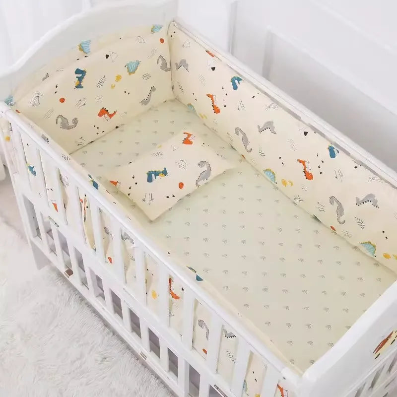 6PCS Baby Bedding Set Cotton Bedroom Decor Newborns Crib Bumpers Cushion Cotton include( 4Bumpers+Sheet+Pillow)