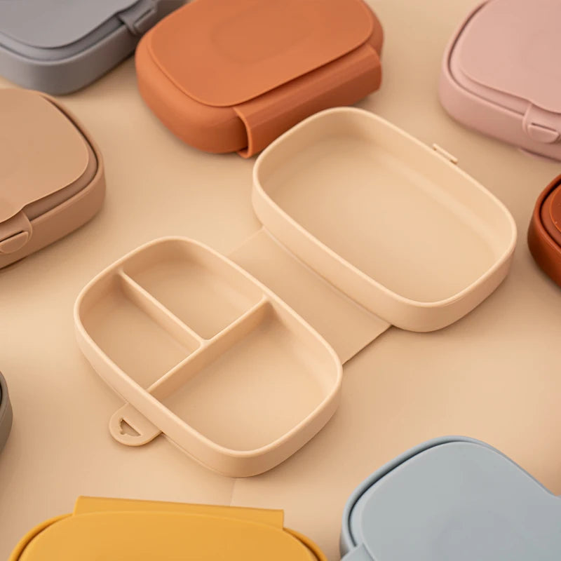 Food Grade Silicone Baby Lunch Box Leak-Proof Toddler Divided Food Container with Lid Bento Box Children Safe Tableware BPA Free