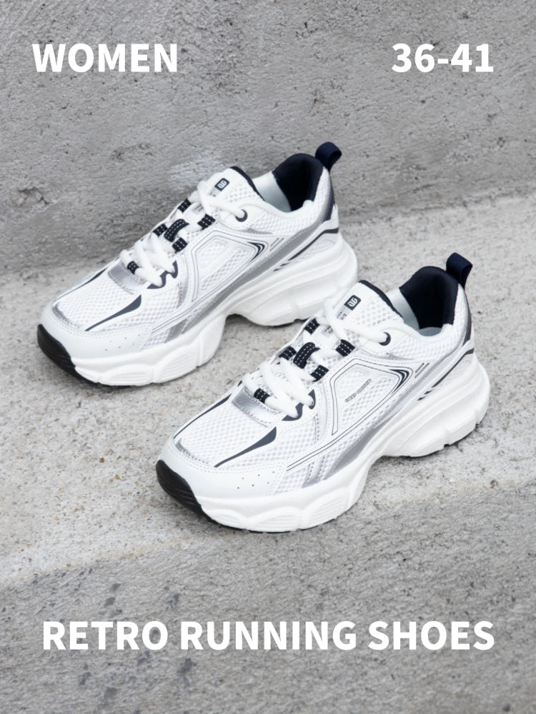 Baasploa Women Sports Shoes Outdoor Breathable Non-slip Jogging Sneakers Female Lightweight Mesh Lace-up Retro Running Shoes