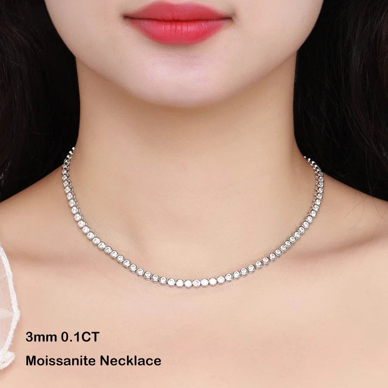 EWYA Luxury Bubble 2/3mm D Color Full Moissanite Tennis Necklace for Women S925 Silver Plated 18K Diamond Neck Chain Necklaces