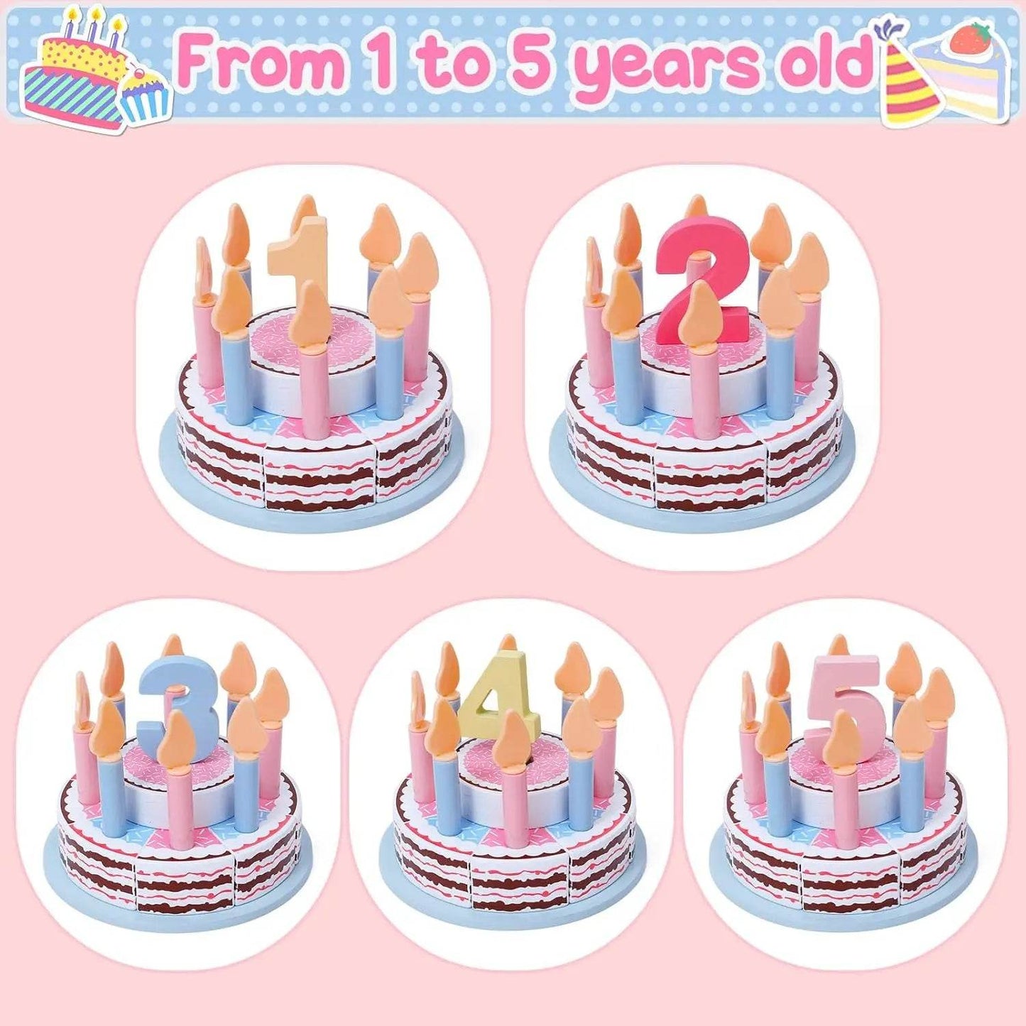 Wooden Kids Kitchen Toys Simulation Birthday Cake Toy Pretend Play Cutting Food Game Children Role Play Toy Gifts for Boy Girl - AIAZ