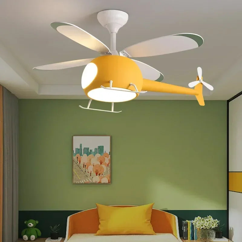 Cartoon Ceiling Lamps for Room Helicopter Fan Chandelier for Children's Bedroom Indoor Led Lights Fixture Luster Home-appliance