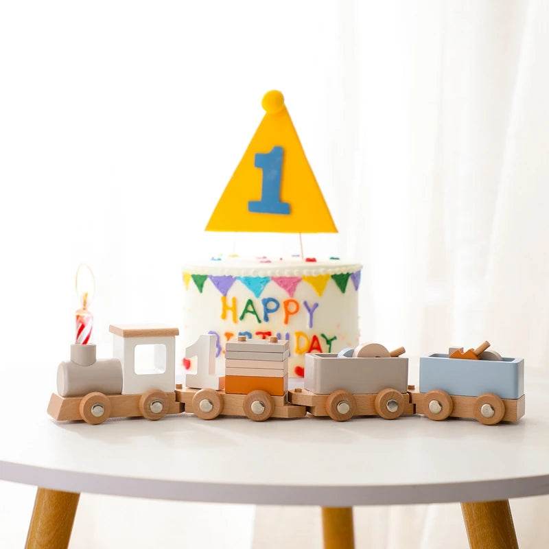 Wooden Train Birthday Toy Montessori Toys Baby Educational Toys Wooden Trolley Baby Learning Toys Number Of Wood Baby's Toys - AIAZ