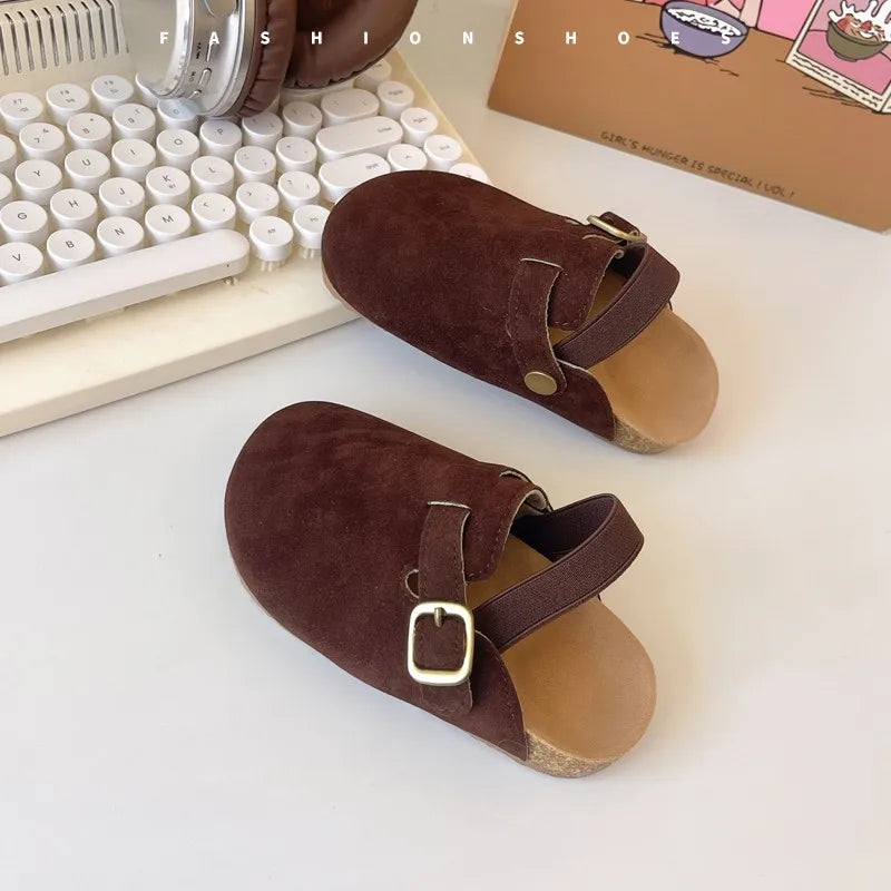 2024 New Girl Boy One Step Flat Bottom Baotou Half Slippers Children Summer Outwear Round Head Half Slippers Lazy Shoes