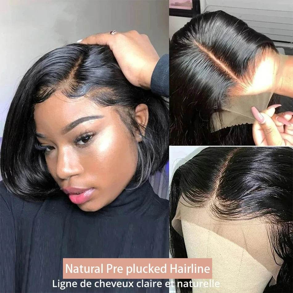 13x4 Bone Straight Bob Wig Lace Front Human Hair Wigs 4x4 Short Bob Wig Lace Frontal Wig 100% Human Hair 200% Density 12 14 Inch - AIAZ