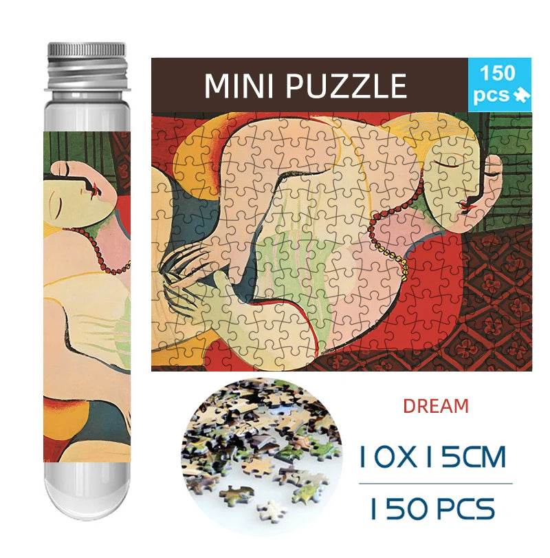 MaxRenard Jigsaw Puzzle 150pcs Mini Test Tube 15*10cm Travel Game World Famous Van Gogh Oil Paintings - AIAZ
