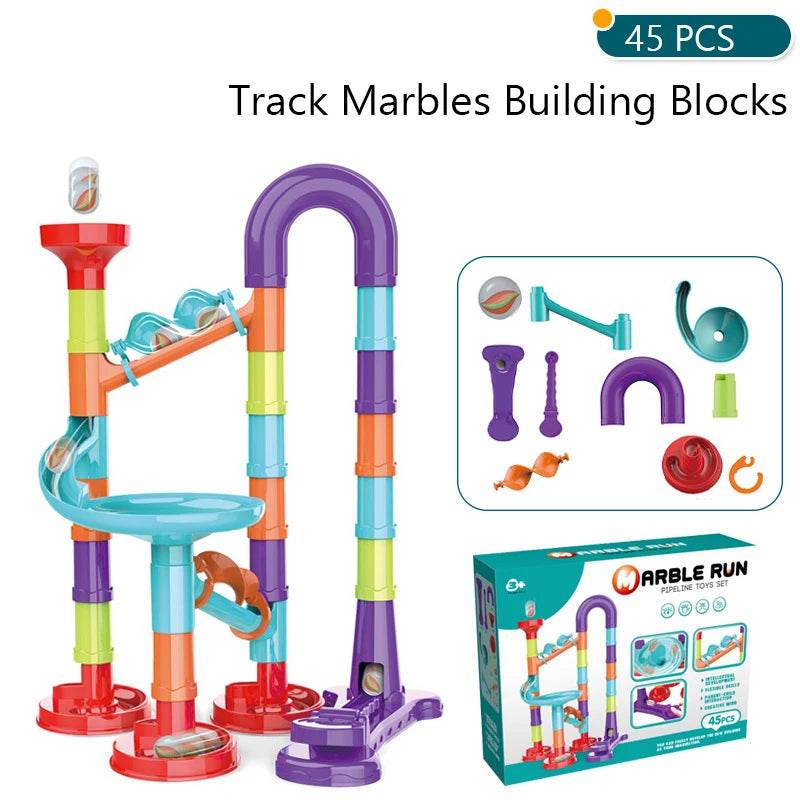 Marbles Run Catapult Track Building Blocks Slide Beads Educational Toys Children Gift Race Balls Toy Marble Track Race Set - AIAZ
