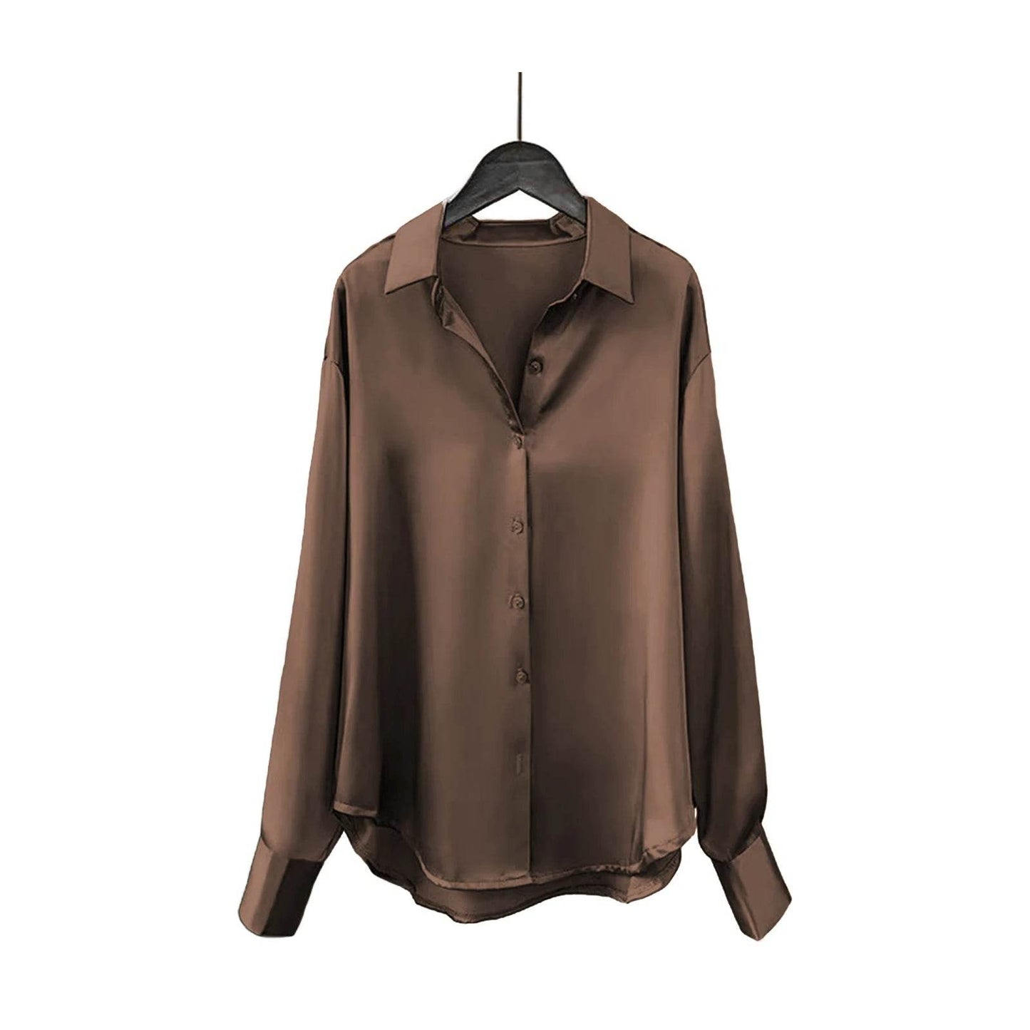 Soft Business Shirt Elegant Silky Satin Women's Spring Fall Blouse with Turn-down Collar Long Sleeve Single-breasted for Formal - AIAZ