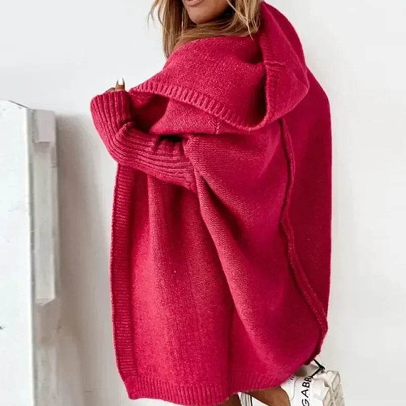 Women's Long Hooded Knitted Cardigan Sweater Warm Winter Overcoat Loose Fit Ladies Jumper Coat Knitwear Comfortable Knit - AIAZ