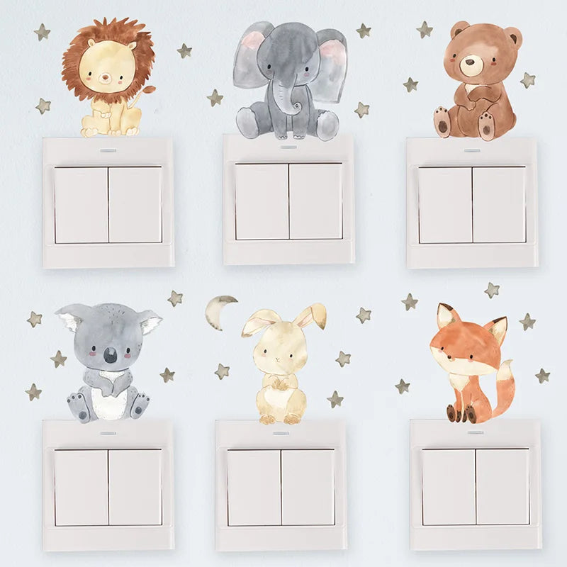 2PC Cartoon Cute Africa Animals Wall Stickers Elephant Giraffe Bear Fox Kids Room Kindergarten Home Decoration