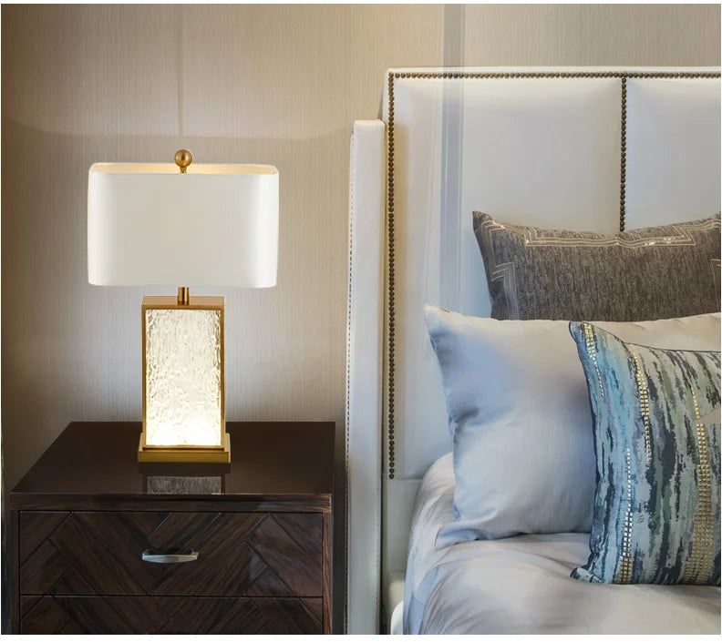 Modern Minimalist Luxury Table Lamp Corrugated Glass Gold Frame Led Desk Light for Bedroom Bedside Study Living Room Home Decor