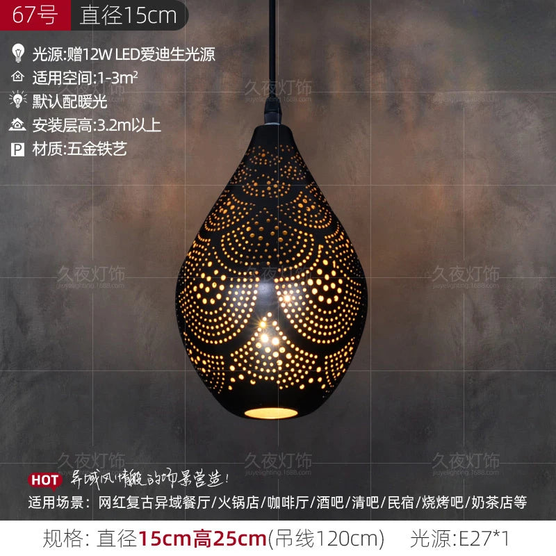 Southeast Asian Pendant Lights Antique Hollow Hanging Light Fixture Thai Arabian Restaurant Bedroom Moroccan Decorative Lamps