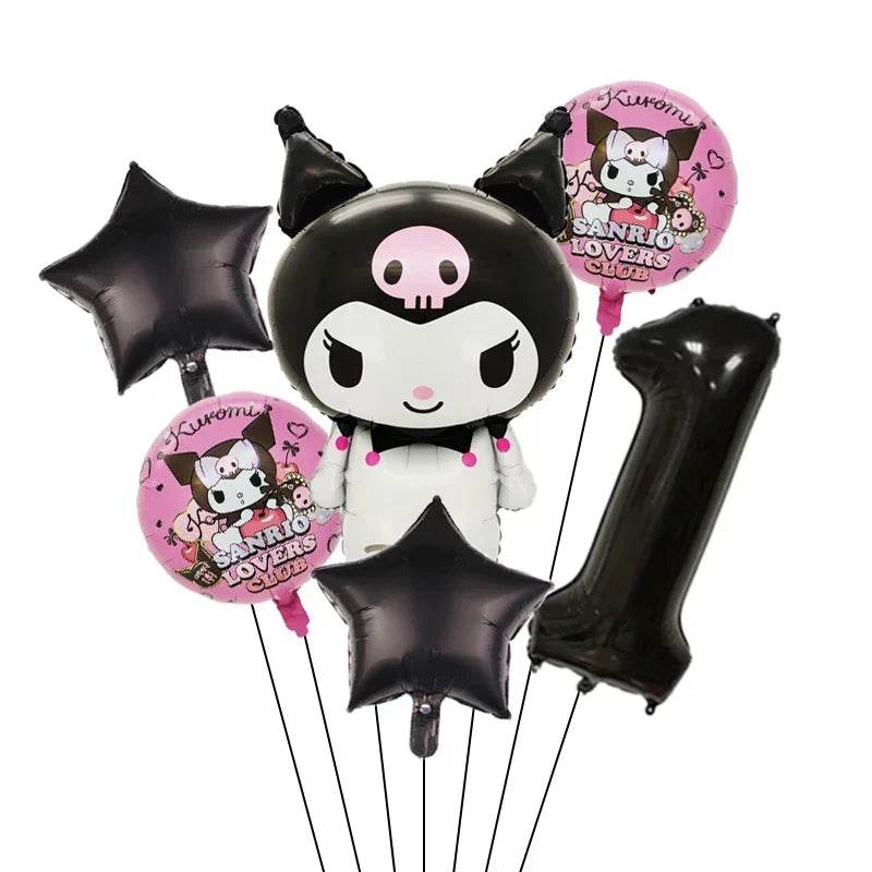 6pcs Cartoon Sanrio Cute Kuromi My Melody Cinnamoroll Foil Balloon 32 inch Number Set Children's Birthday Party Decorative Toys - AIAZ