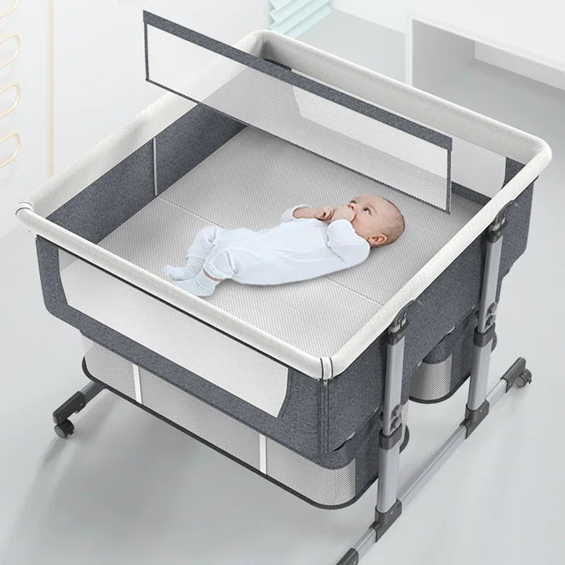 Twin Bassinet Portable Movable Newborn Crib Folding Height Adjustable Splicing Big Bed Baby Crib Baby Bed