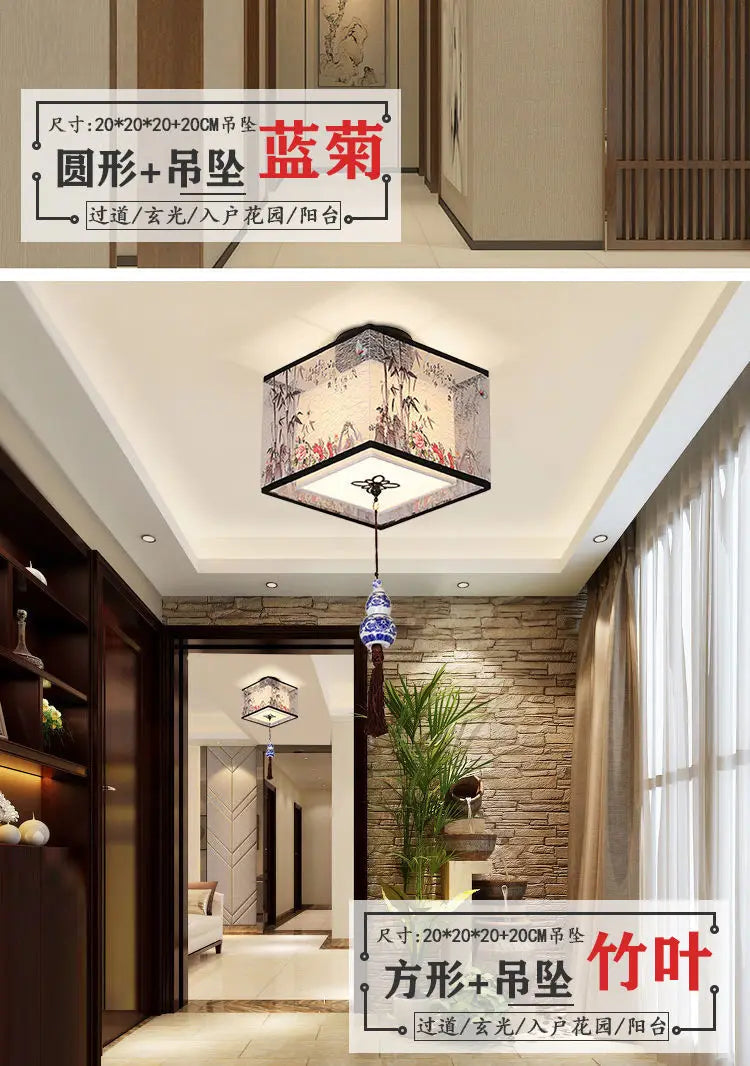 New Chinese Chandelier Lustre Ceiling Lamp Simple Corridor Chinese Painting Ceiling Lights Creative Suspendu Lotus Led Lighting