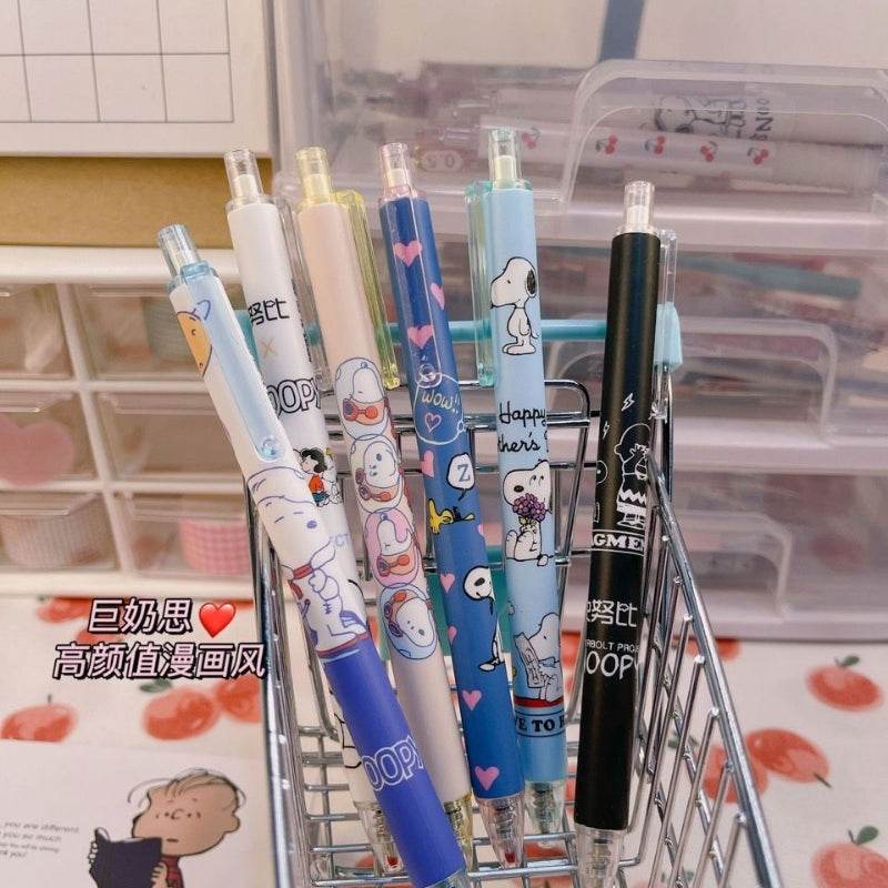 6pcs Snoopy Neutral Pen 0.5mm Black Water Pen for Writing Notebooks Girls CuteSchool Office Supplies Accessories Stationery Gift - AIAZ