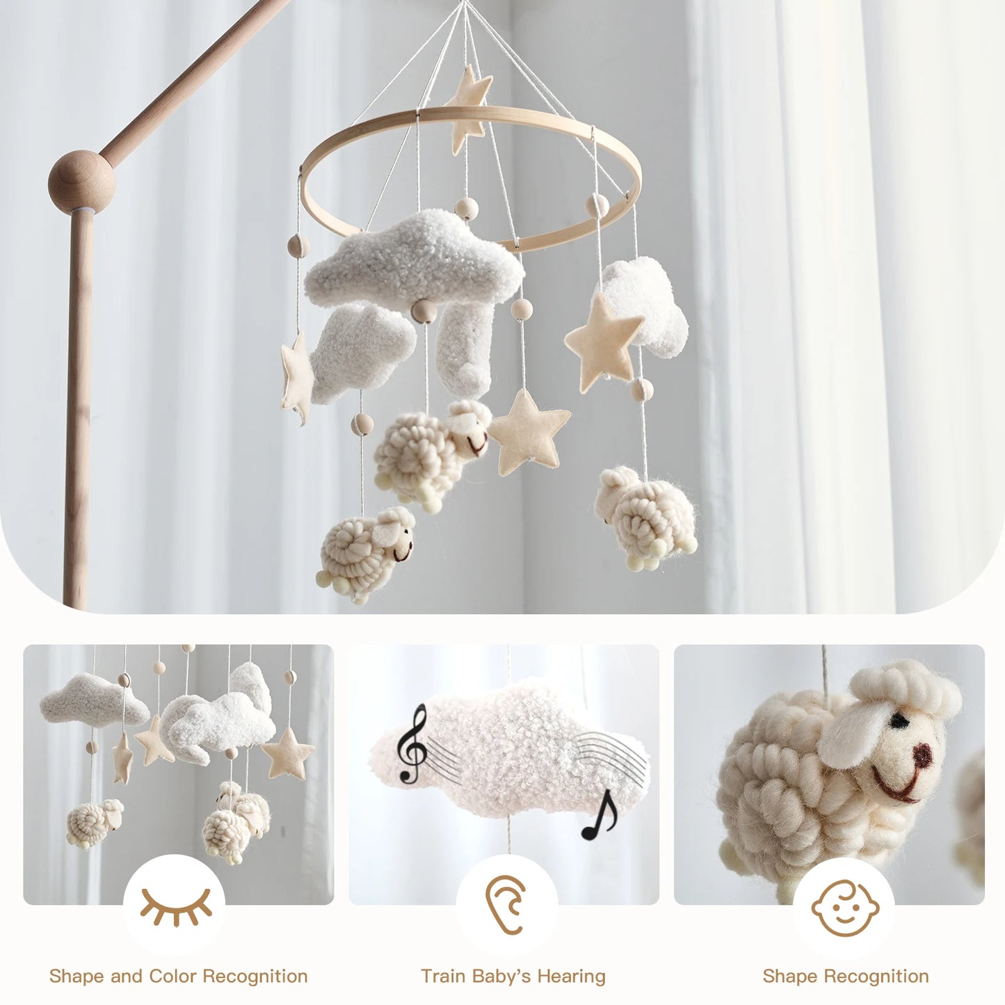 Baby Crib Mobile Wooden Wind Chime Bed Bell, Animal Crib Mobile With Music for Girls and Boys, Mobile for Bassinet Room Decor