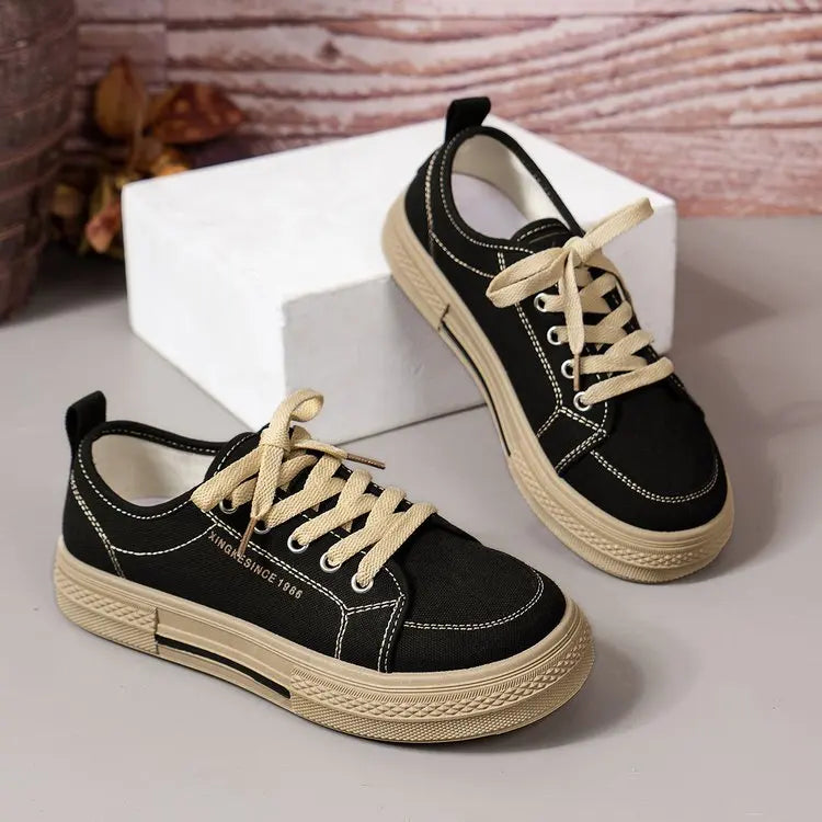 2024 Spring New Canvas Shoes Women Flat Sports Leisure Women Shoe Soft Bottom Comfortable Black Cloth Shoes Sneakers 40
