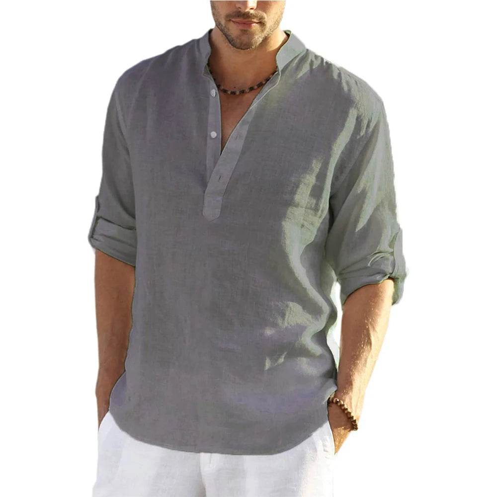 New Men's Casual Blouse Cotton Linen Shirt Loose Tops Long Sleeve Tee Shirt Spring Autumn Casual Handsome Men's Shirts - AIAZ