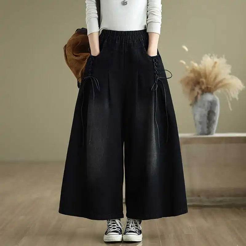Denim Pant Women Jeans Wide Leg Long Pants A Line High Waist Straight Trousers Y2k Streetwear Casual Loose Mom Summer Club - AIAZ