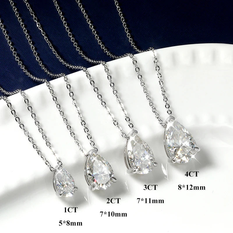 EWYA Solitaire Pear Cut 1-5CT D Color Moissanite Diamond Pendant for Women 925 Silver Plated 18k Rose Gold Chain Necklace GRA
