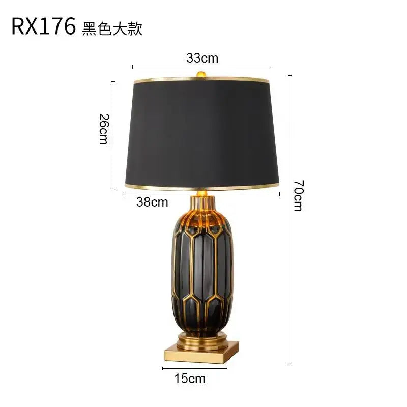 Chinese Black Ceramic Desk Lamp Nordic Modern Luxury Living Room Bedroom Bedside Study Table Lamp Atmosphere Sense Decoration