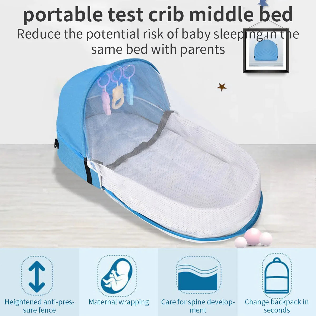 Folding Anti-crush Baby Crib Convenient Bed Middle Bed with Mosquito Net Comfortable Mattress Travel Crib for Newborn Baby Bed