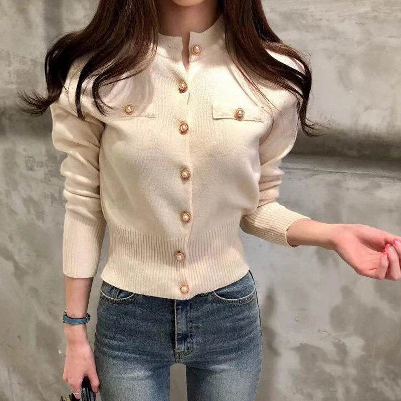 2025 Autumn Long Sleeve Fashion Women Cardigans Sweater Knitted Coat Short Casual Single Breasted Korean Slim Chic Ladies Tops - AIAZ