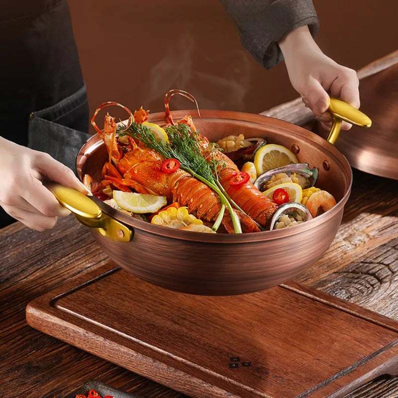 Hot Pot Pure Copper Moroccan Tagi Pot,Southeast Asian Soup Pot,Tom Yin Gong Hot Pots for Cooking,Thai Characteristics Tablewares