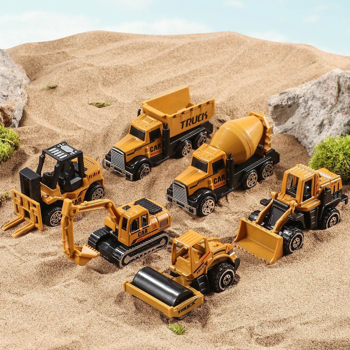 6pcs/set Toys for Boys Alloy Engineering Truck Toy Car Excavator Bulldozer Roller Miniature Model Diecast Kid Birthday Gift - AIAZ