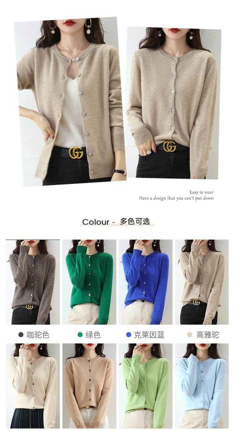 Knitted Cardigan Women's Sweater Autumn And Winter 2022 New Solid Color Coat Round Neck Short Long Sleeve Loose Korean Fashion - AIAZ
