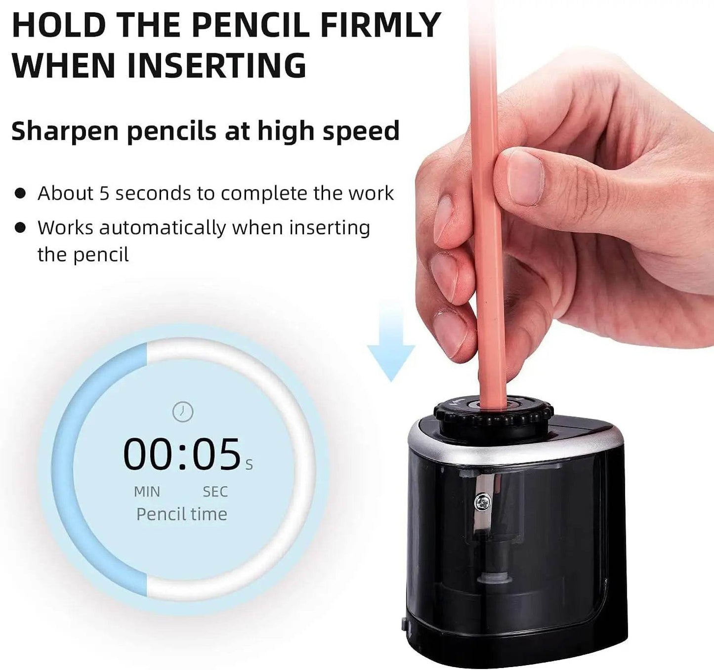 Portable Electric Pencil Sharpeners Fast Sharpen Back to School Supplies Sketch Writing Pencils(6-8mm) Student Classroom Office - AIAZ
