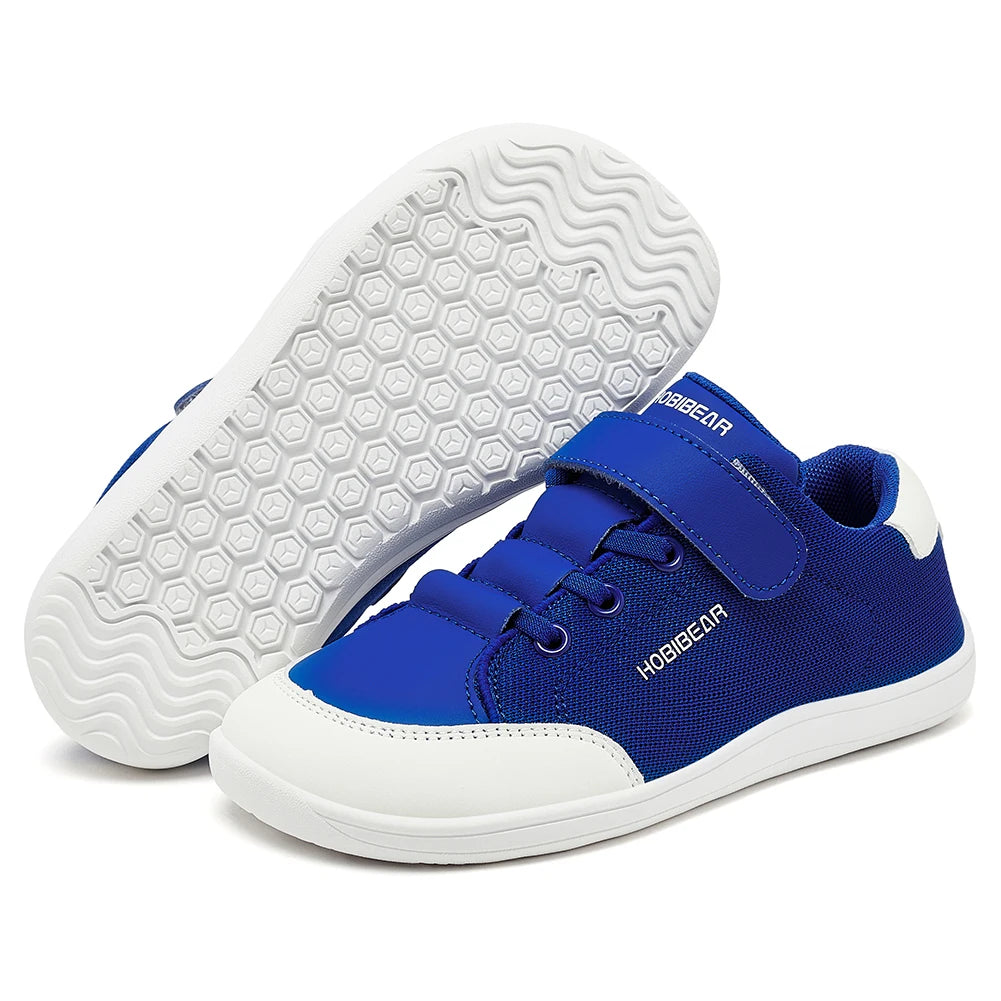 HOBIBEAR Kids Wide Toe Barefoot Shoes Boys Girls Minimalist Sneakers Lightweight Hook Loop Mesh Artificial Leather Shoes