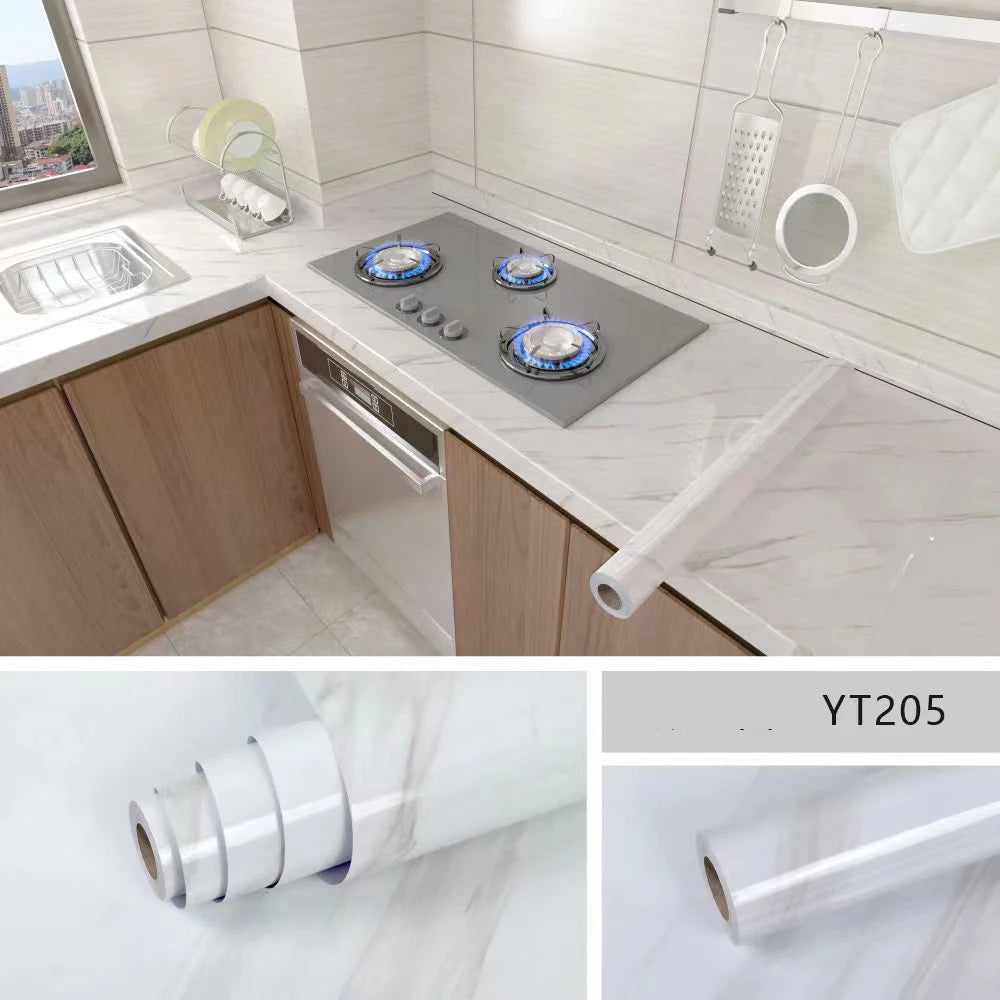 10m Marble Texture Oil Proof Self Adhesive Bathroom Tile Floor Waterproof PVC Cabinet Wallpaper Kitchen Furniture Wall Stickers