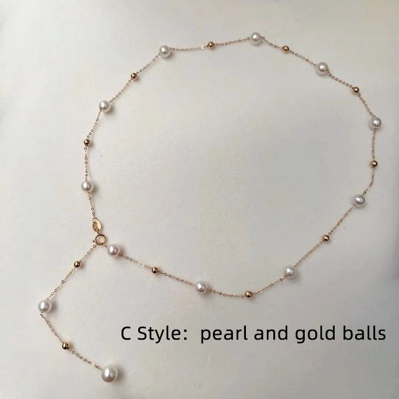 XF800 Solid 18K Gold Natural Pearl Necklace Au750 Fine Jewelry Chocker Round Aniversary Gift For Women White X536