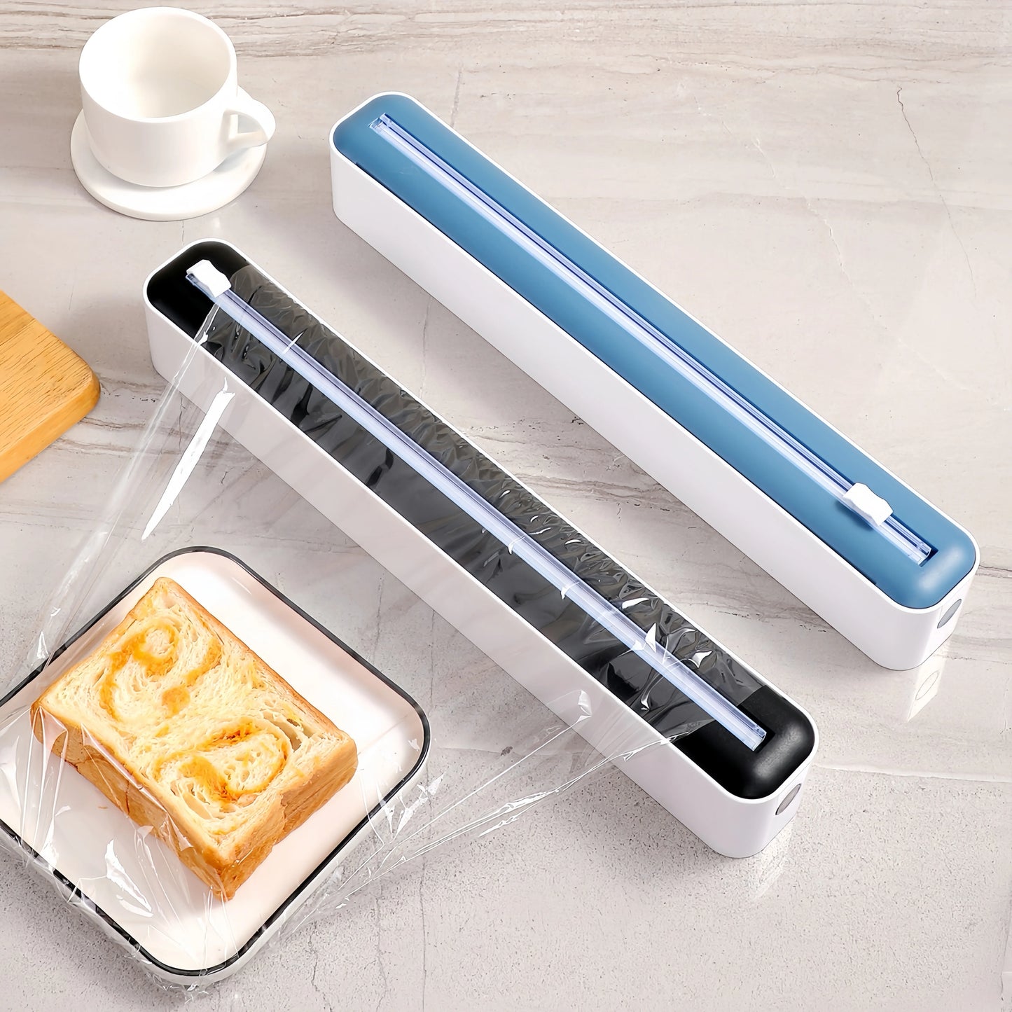 1Pc Black/Blue/Yellow/Green, Four Available Styles Household Kitchen Wrap Dispenser with Foil & Cling Film Cutter Box, Fresh Bag C