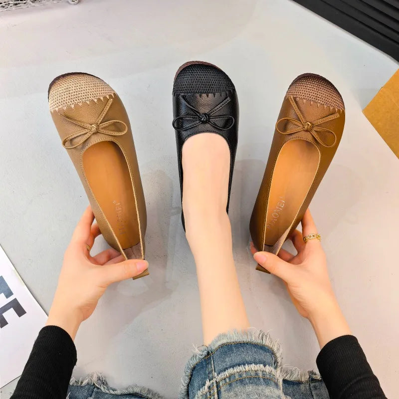 New 2025 French Flat Single Shoes Bow Mom Shoes
