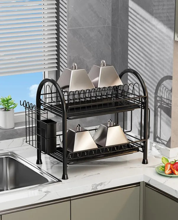 Kitchen Dish Storage Rack Countertop Water Filter Drying Bowl Basket Chopsticks Plate Storage Drain Bowl Shelf