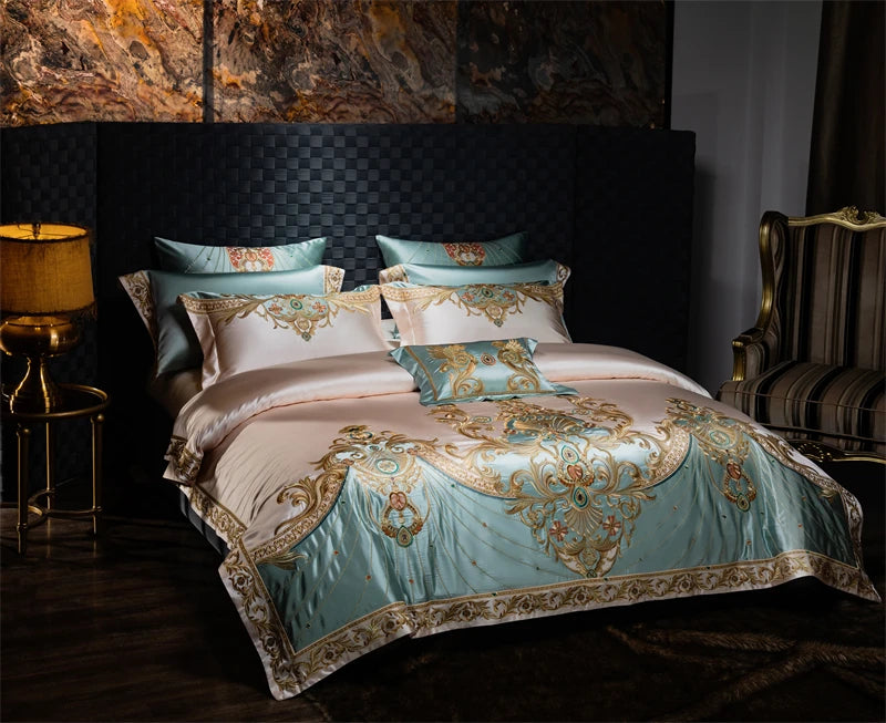 4/6/9Pcs Gorgeous European Palace Style Royal Embroidery Bedding Set Brocade Egyptian Cotton Duvet Cover Bed Sheet Pillowcases