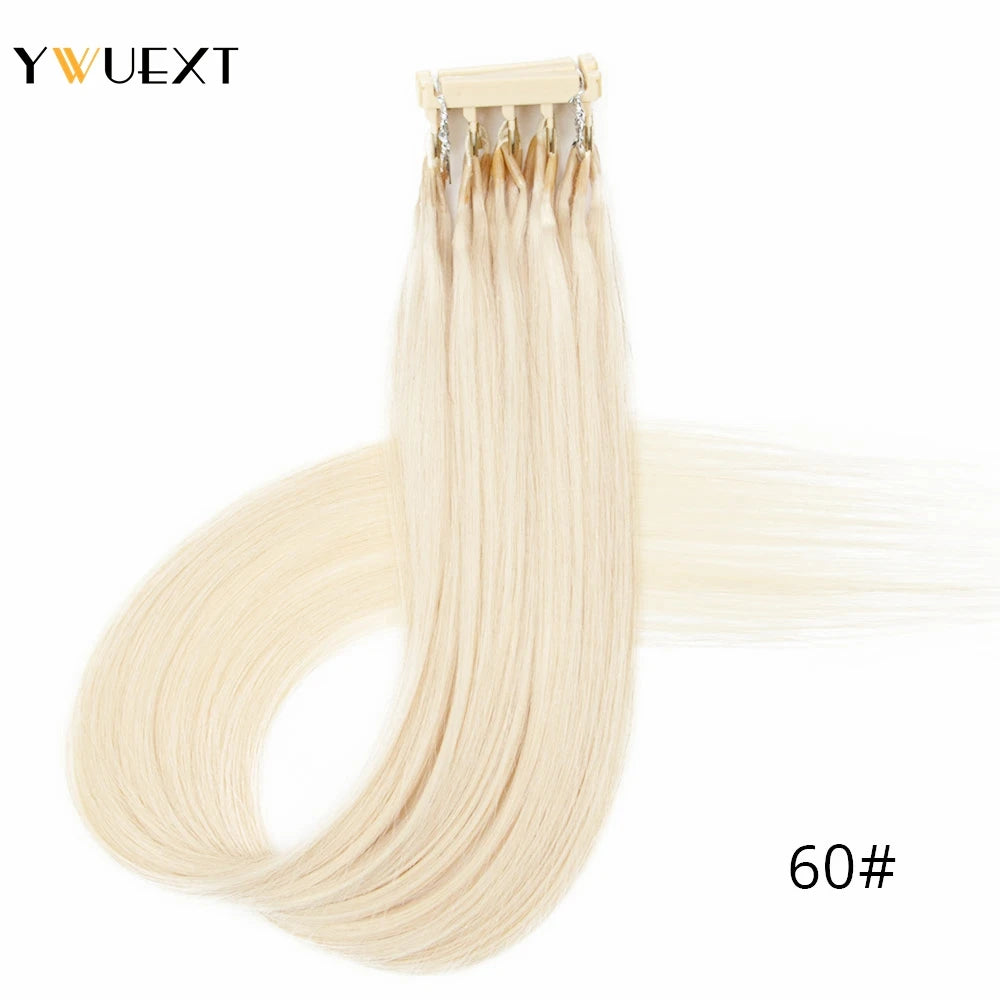 YWUEXT Dark Brown 2# 6D Hair Extensions Straight 16"-24" Machine Remy Human Hair Micro Rings 5 pins 6D 2 Hair