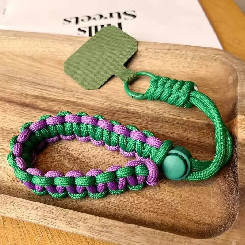 Short Sports Phone Charm Wrist Strap Adjustable Black Green Woven Sturdy Lanyard European Travel Anti-Theft Anti-robbery Keycord