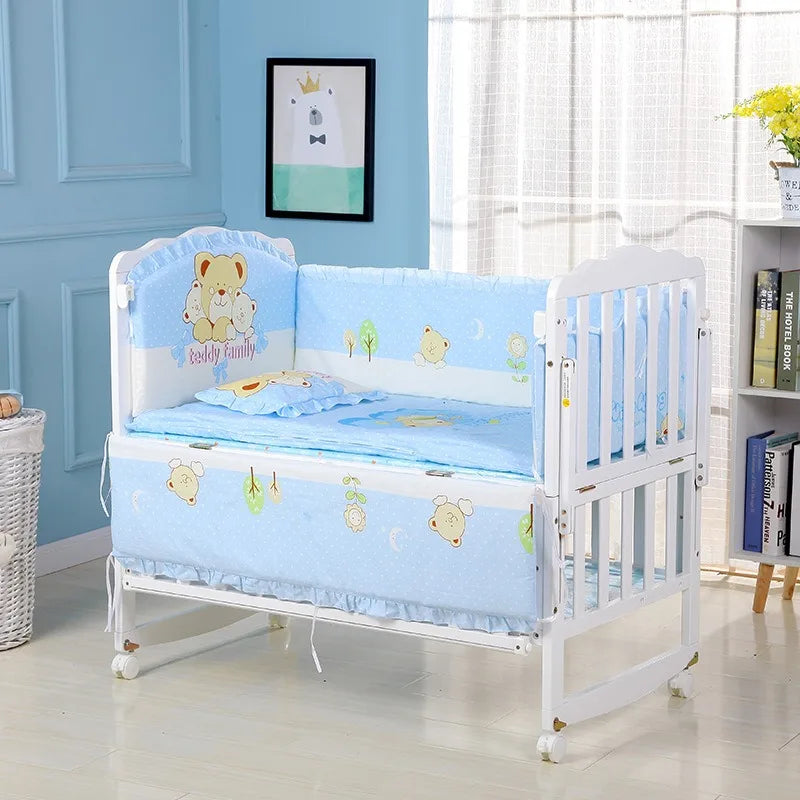6pcs Cushion Cot Bumpers Baby Bed Bedding Kit Crib Bedding Cotton Removable Washable Include(4Bumpers+Matress+Pillow)