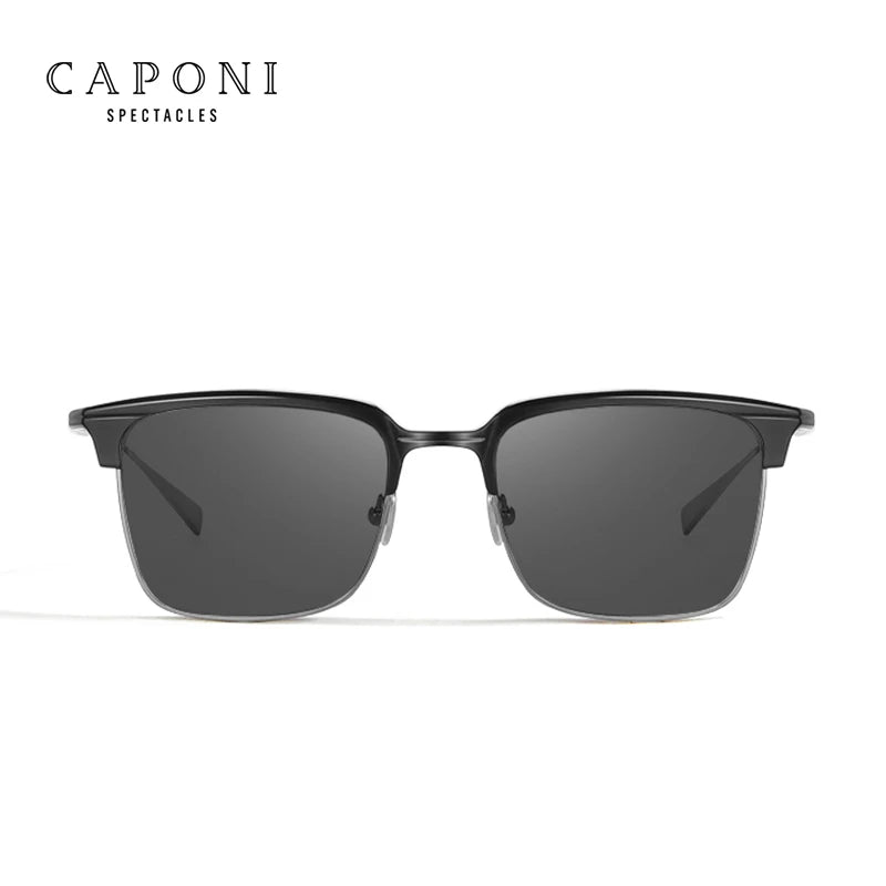 CAPONI Polarized Sunglasses For Men Fashion Pure Ttanium Eyewear Retro Trendy Brand Design Sun Glasses for Driving Shades BS1905