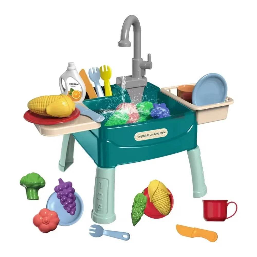 Children's Play At Home Toys Early Education Kitchen Simulation Electric Dishwashing Table Water Outlet Vegetable Washing Toys - AIAZ