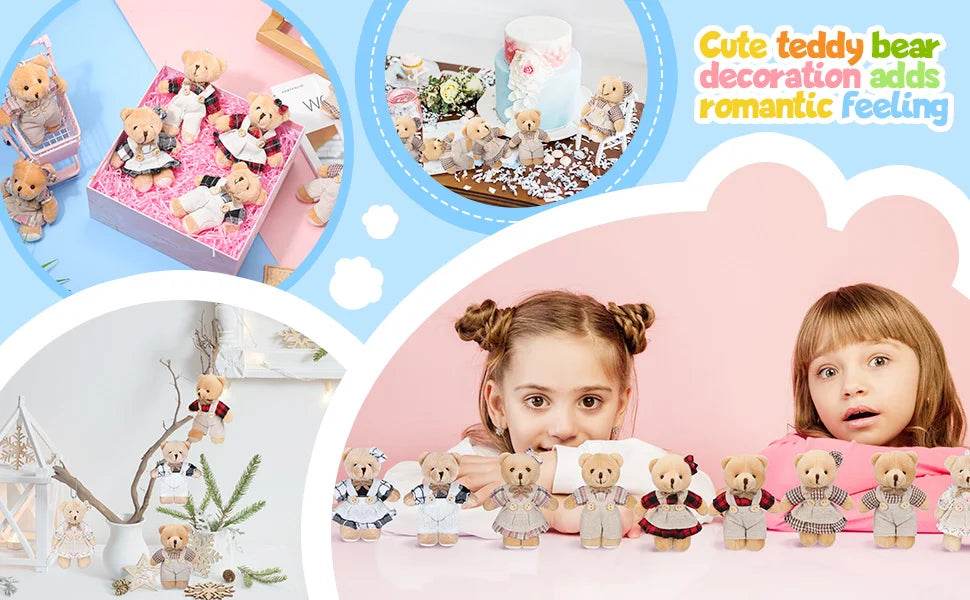 12-48PCS Mini Bear Stuffed Animal Toys Bulk 10cm Soft Plush Bears with Burlap Clothes for Baby Shower Birthday Party Decoration - AIAZ