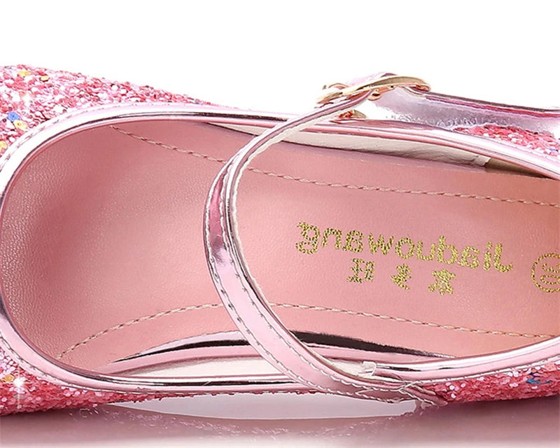 Princess Butterfly Leather Shoes Kids Diamond Bowknot High Heel Children Girl Dance Glitter Shoes Fashion Girls Party Dance Shoe