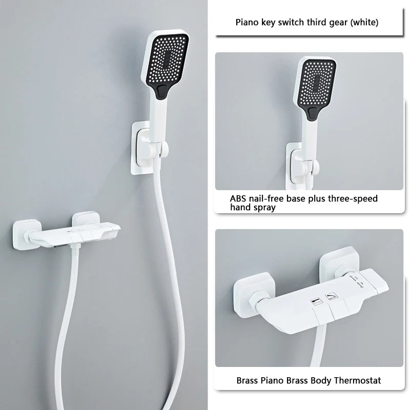 New Design Gun Grey Bathroom Shower System Set Piano Keys Brass LED Digital Shower Faucet Bath Hot and Cold Mixer Shower Tap Set